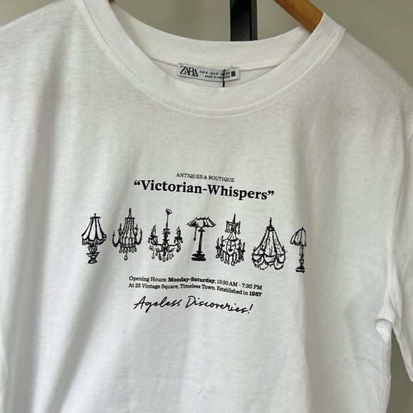 Zara White Graphic T-Shirt size small - Picture 2 of 4